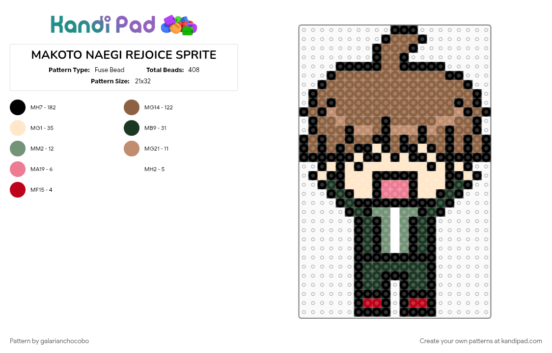 MAKOTO NAEGI REJOICE SPRITE - Fuse Bead Pattern by galarianchocobo on Kandi Pad - black, danganronpa, makoto naegi, tan