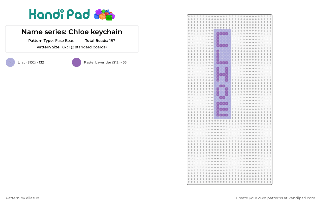 Name series: Chloe keychain - Fuse Bead Pattern by ellasun on Kandi Pad - chloe,name,text,keychain,pastel,purple