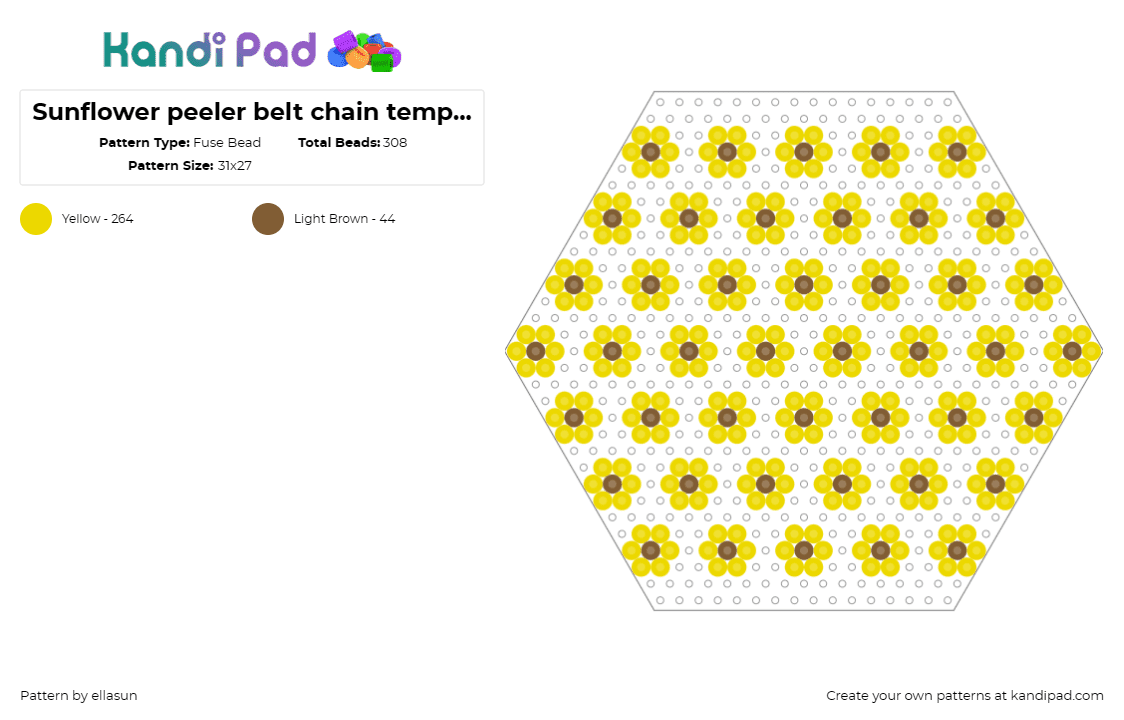 Sunflower peeler belt chain template - Fuse Bead Pattern by ellasun on Kandi Pad - sunflowers,small,bright,summer,nature,belt,chain,simple,yellow