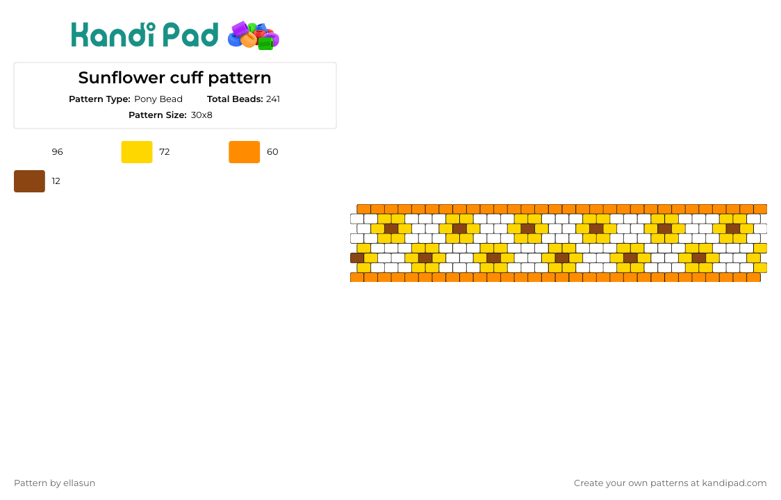Sunflower cuff pattern - Pony Bead Pattern by ellasun on Kandi Pad - sunflowers,nature,summer,cuff,bright,yellow,white,orange
