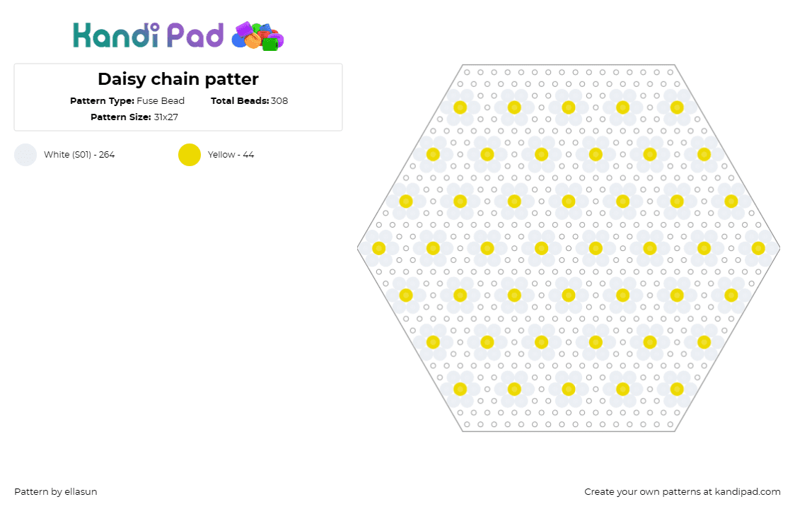 Daisy chain patter - Fuse Bead Pattern by ellasun on Kandi Pad - daisies,small,bright,summer,nature,belt,chain,simple,yellow,white