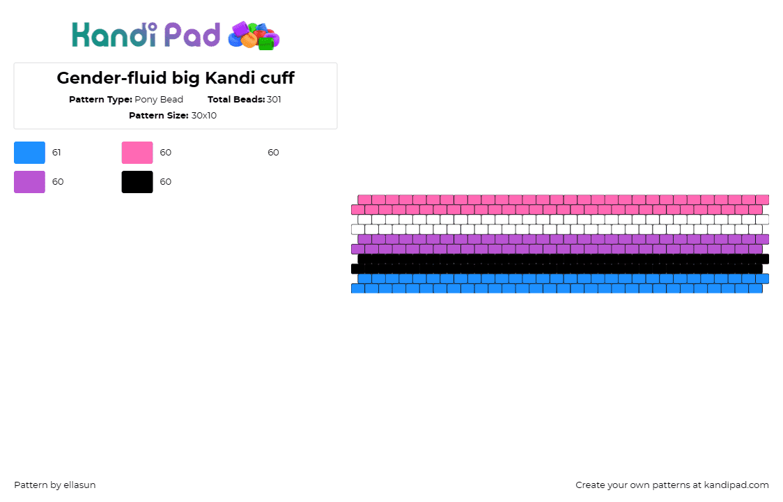 Gender-fluid big Kandi cuff - Pony Bead Pattern by ellasun on Kandi Pad - gender fluid,pride,community,support,cuff,identity,pink,blue,purple