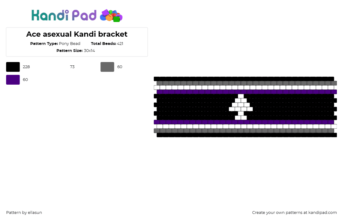 Ace asexual Kandi bracket - Pony Bead Pattern by ellasun on Kandi Pad - asexual,spade,pride,community,support,cuff,identity,black