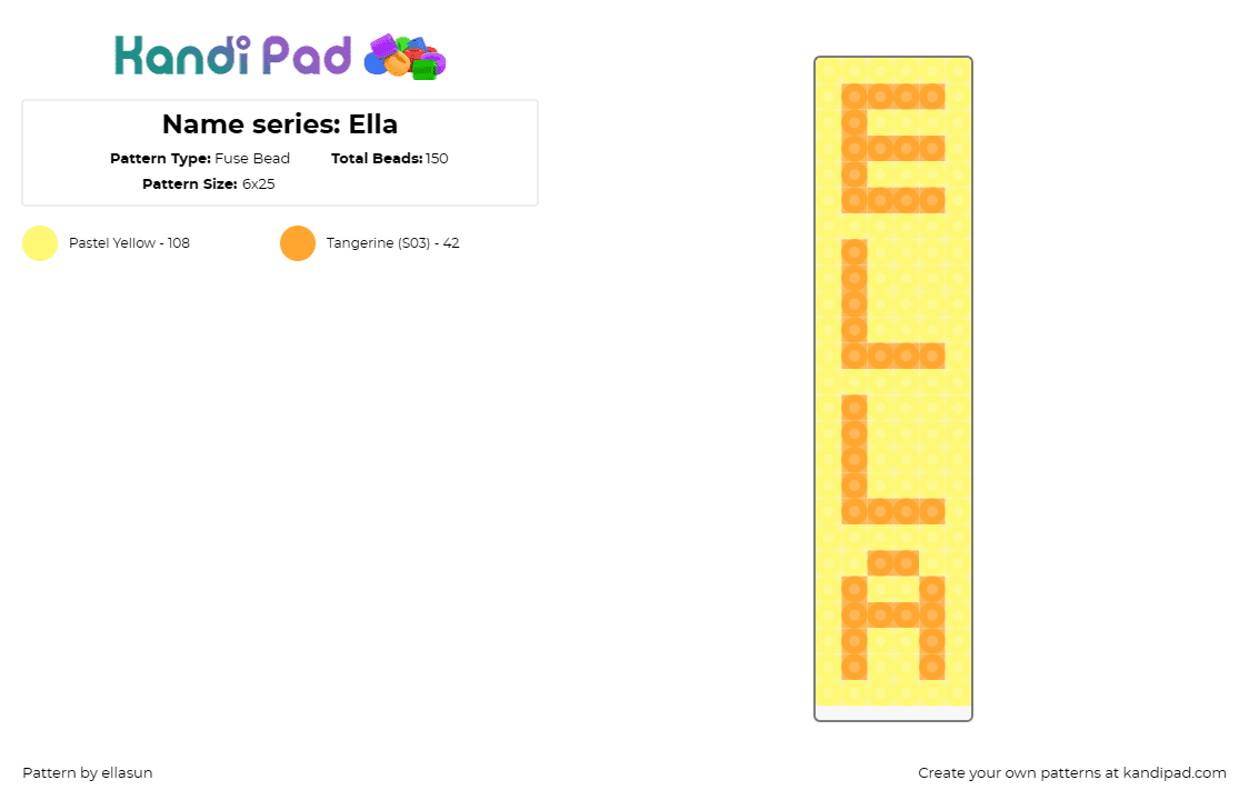 Name series: Ella - Fuse Bead Pattern by ellasun on Kandi Pad - ella,name,text,simple,yellow