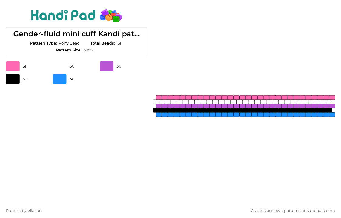 Gender-fluid mini cuff Kandi pattern - Pony Bead Pattern by ellasun on Kandi Pad - gender fluid,pride,community,support,cuff,bracelet,identity,pink,blue,purple