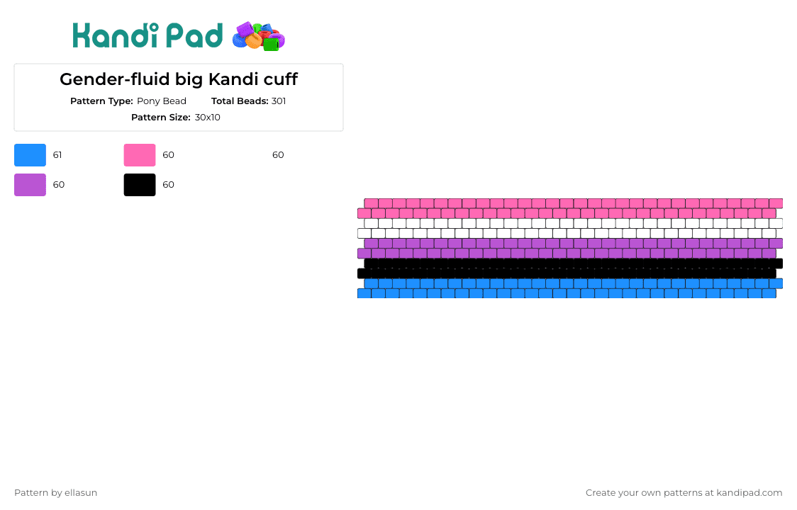 Gender-fluid big Kandi cuff - Pony Bead Pattern by ellasun on Kandi Pad - gender fluid,pride,community,support,cuff,identity,pink,blue,purple