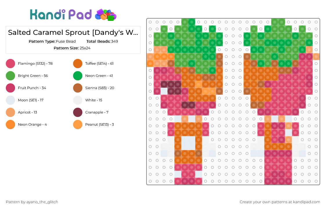 Salted Caramel Sprout [Dandy\'s World] - Fuse Bead Pattern by ayano_the_glitch on Kandi Pad - red,orange,green,dandys world,sprout,skins,strawberry,caramel,video games