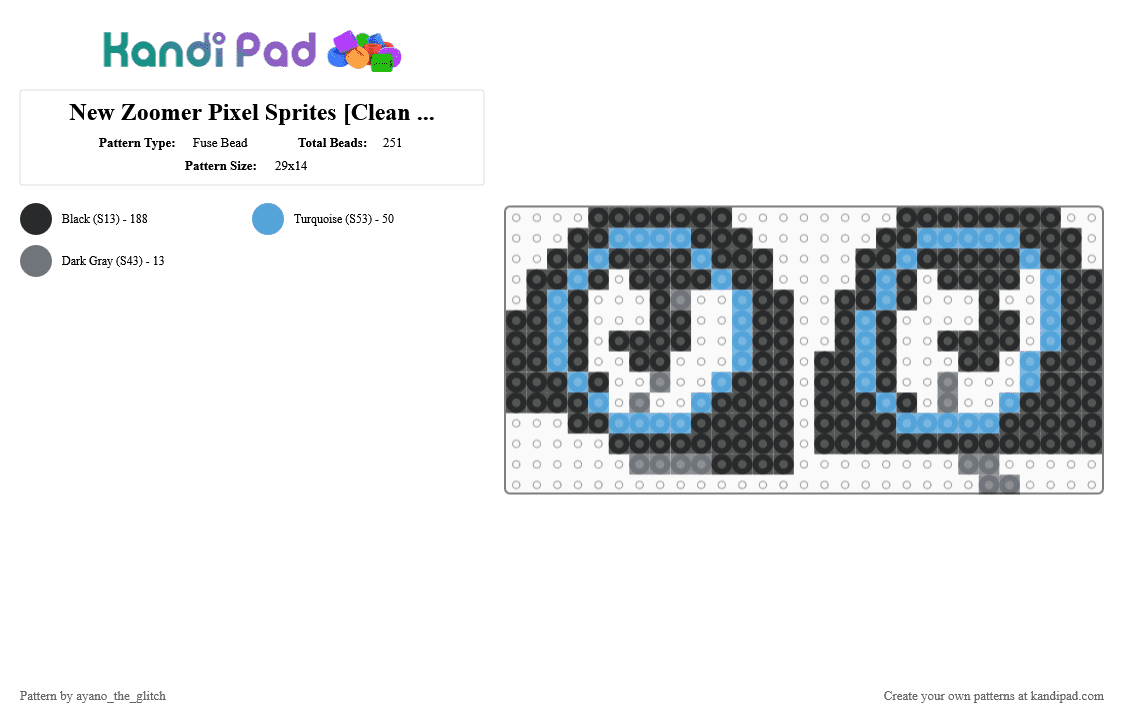 New Zoomer Pixel Sprites [Clean Crew] - Fuse Bead Pattern by ayano_the_glitch on Kandi Pad - black, clean crew, led, light blue, pixel, roblox, sprite, video games, zoomer