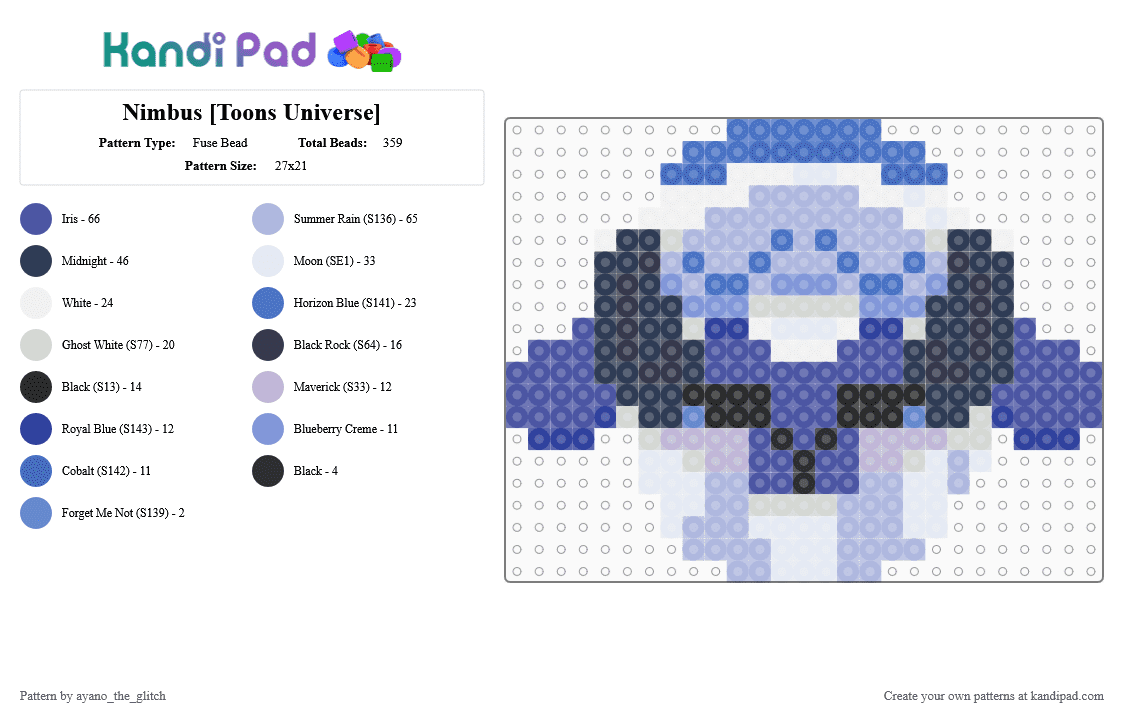 Small Nimbus [Toons Universe] - Fuse Bead Pattern by ayano_the_glitch on Kandi Pad - blue, nimbus, pink, purple, sheep, sleepy, toons universe