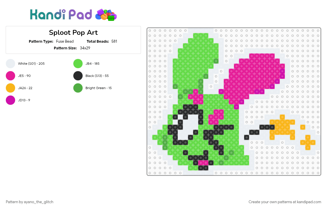 Sploot Pop Art - Fuse Bead Pattern by ayano_the_glitch on Kandi Pad - 