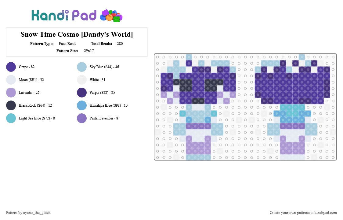 Snow Time Cosmo [Dandy\'s World] - Fuse Bead Pattern by ayano_the_glitch on Kandi Pad - purple,light blue,dandys world,cosmo,skins,pastry,snow,winter,video games