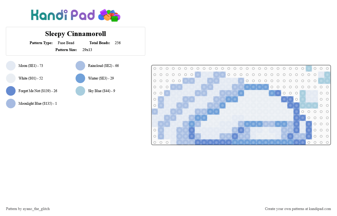 Sleepy Cinnamoroll - Fuse Bead Pattern by ayano_the_glitch on Kandi Pad - cinnamoroll, cozy, light blue, sanrio, sleepy