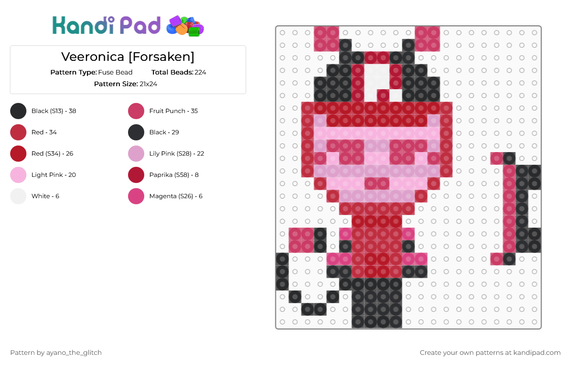 Veeronica [Forsaken] (With Mini Skateboard) - Fuse Bead Pattern by ayano_the_glitch on Kandi Pad - forsaken, pink, red, veeronica