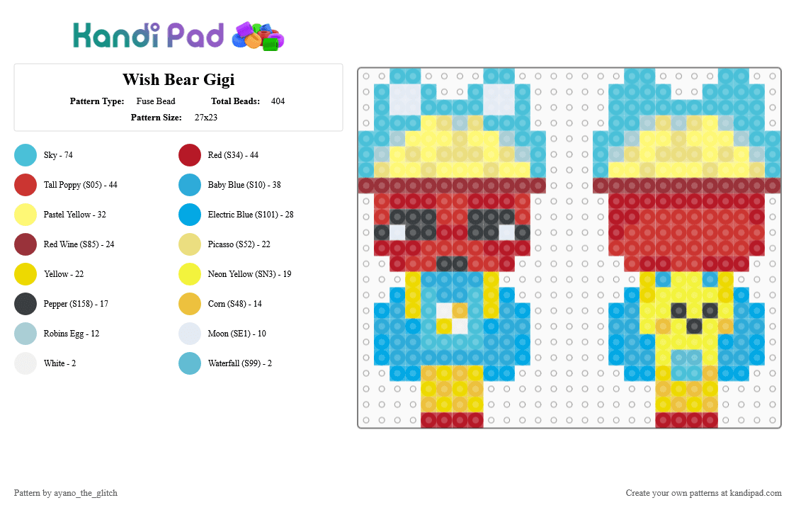 Wish Bear Gigi [Dandy\'s World] - Fuse Bead Pattern by ayano_the_glitch on Kandi Pad - care bears, dandys world, gigi, light blue, skins, video games
