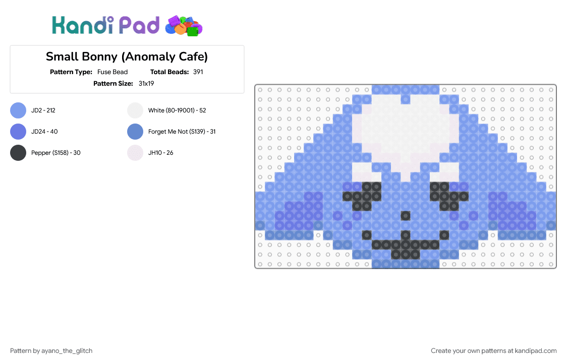 Bonny [Anomaly Cafe] - Fuse Bead Pattern by ayano_the_glitch on Kandi Pad - anomaly cafe, bonny, character, light blue, roblox, video game