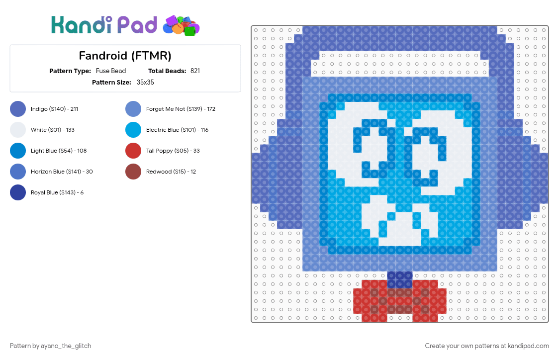 Fandroid (FTMR) - Fuse Bead Pattern by ayano_the_glitch on Kandi Pad - blue, character, fandroid, head shot, robot, youtuber