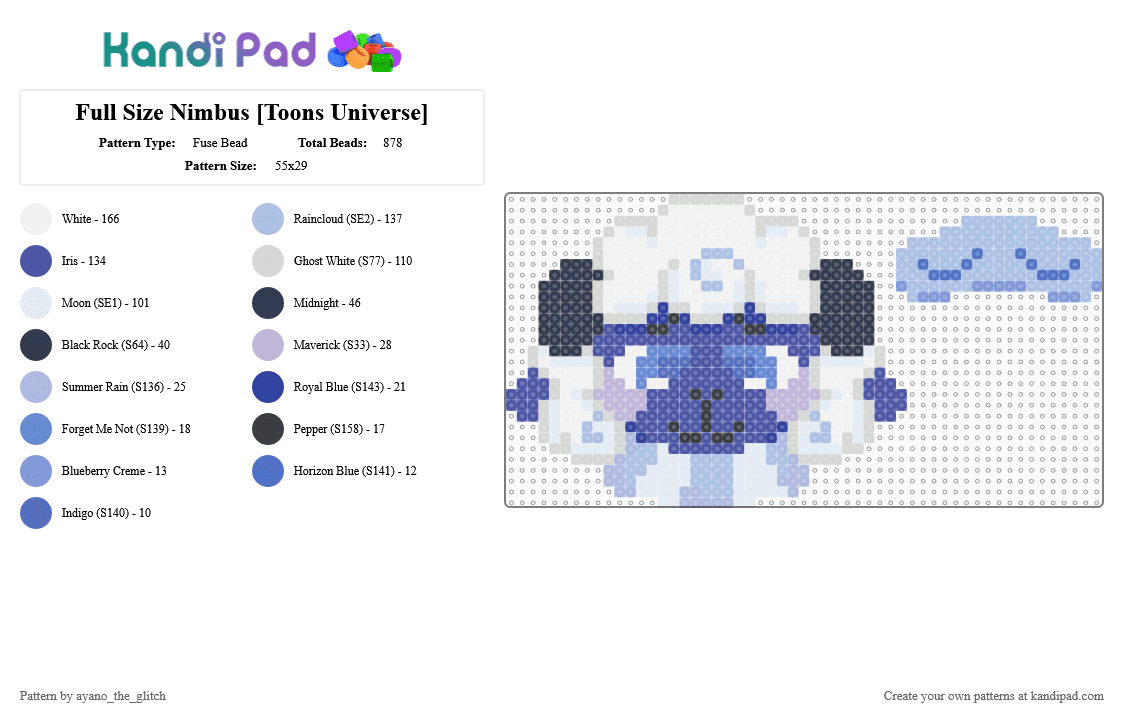 Full Size Nimbus [Toons Universe] (With Sleep Mask) - Fuse Bead Pattern by ayano_the_glitch on Kandi Pad - cloud, light blue, nimbus, purple, sheep, sleepy, toons universe