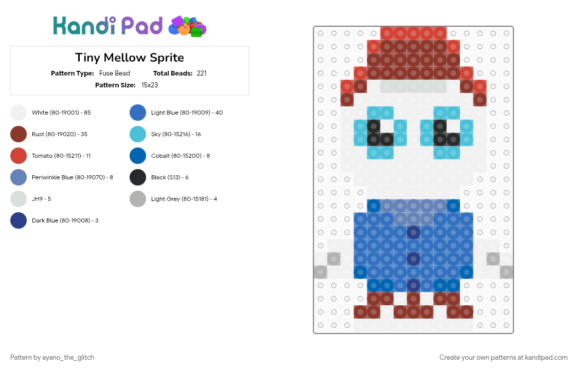 Tiny Mellow Sprite - Fuse Bead Pattern by ayano_the_glitch on Kandi Pad - blue, endacopia, mellow, red, sprite, video game