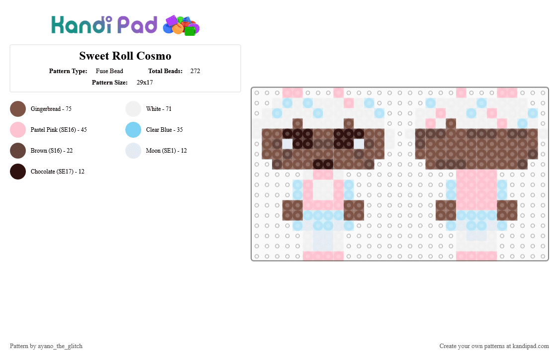 Sweet Roll Cosmo [Dandy\'s World] - Fuse Bead Pattern by ayano_the_glitch on Kandi Pad - cosmo, dandys world, pastry, pink, skins, tan, video games