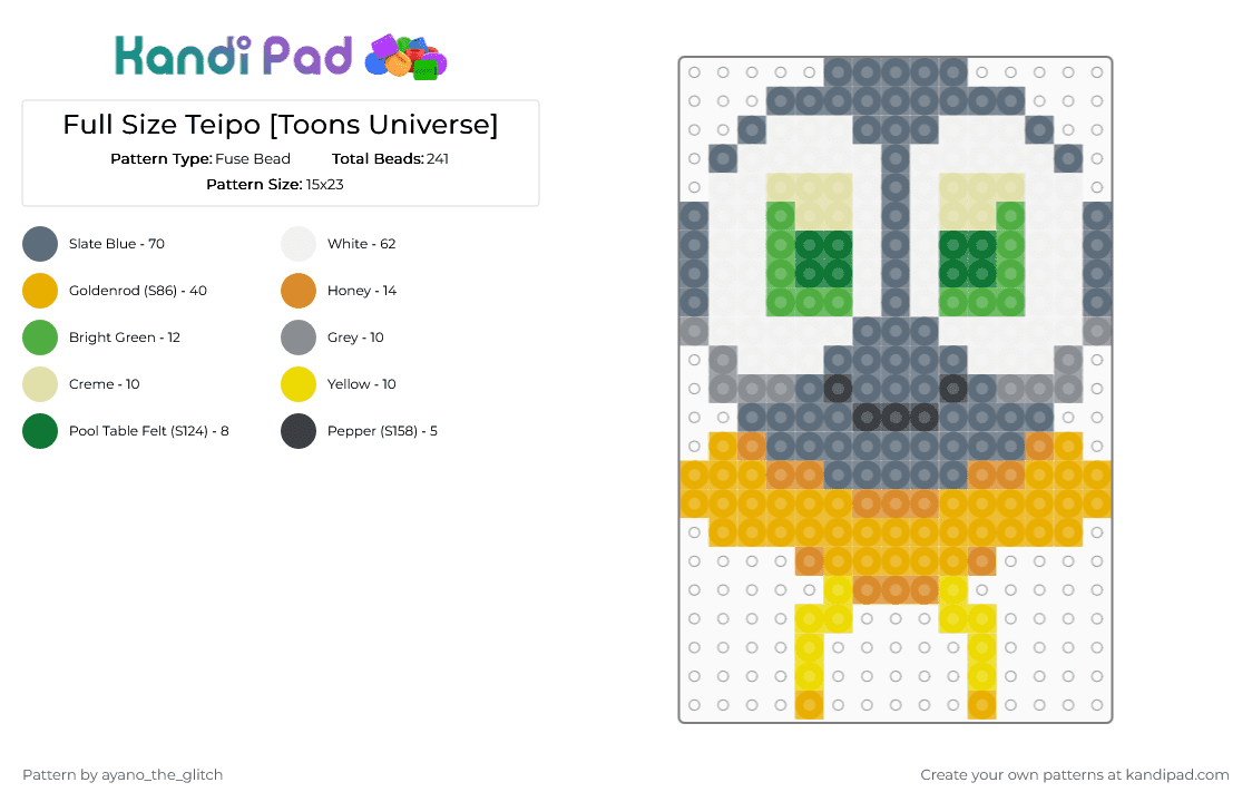 Full Size Teipo [Toons Universe] - Fuse Bead Pattern by ayano_the_glitch on Kandi Pad - gray, orange, rain, tadpole, teipo, toons universe