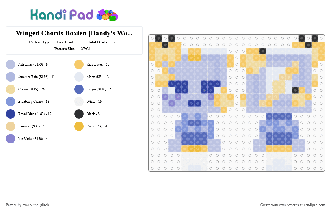 Winged Chords Boxten [Dandy\'s World] - Fuse Bead Pattern by ayano_the_glitch on Kandi Pad - yellow,pink,dandys world,boxten,skins,butterflies,video games,music box