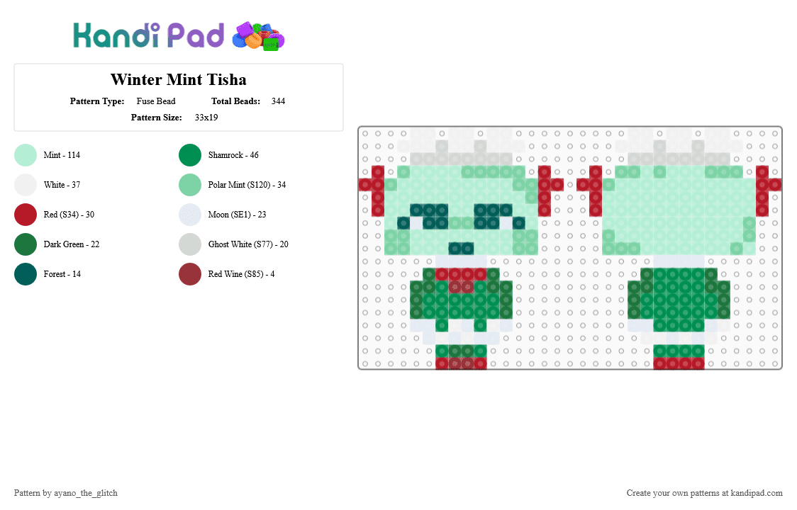 Winter Mint Tisha [Dandy\'s World] - Fuse Bead Pattern by ayano_the_glitch on Kandi Pad - dandys world, green, light blue, skins, tisha, video games