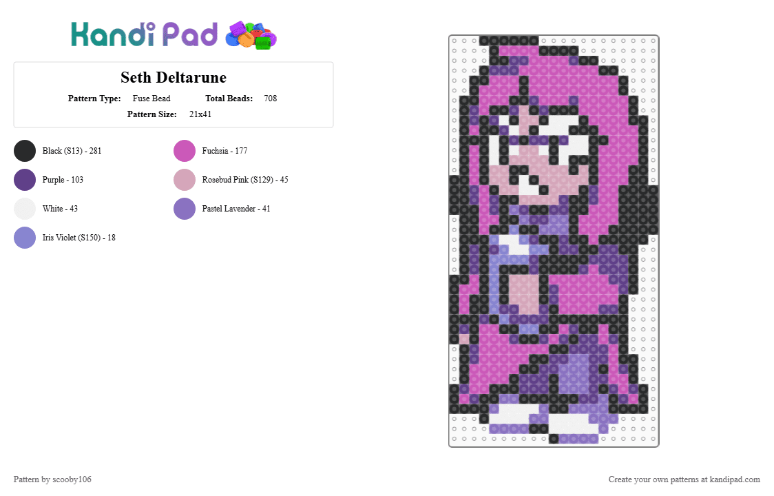 Seth Deltarune - Fuse Bead Pattern by scooby106 on Kandi Pad - pink,game,deltarune,seth,indie