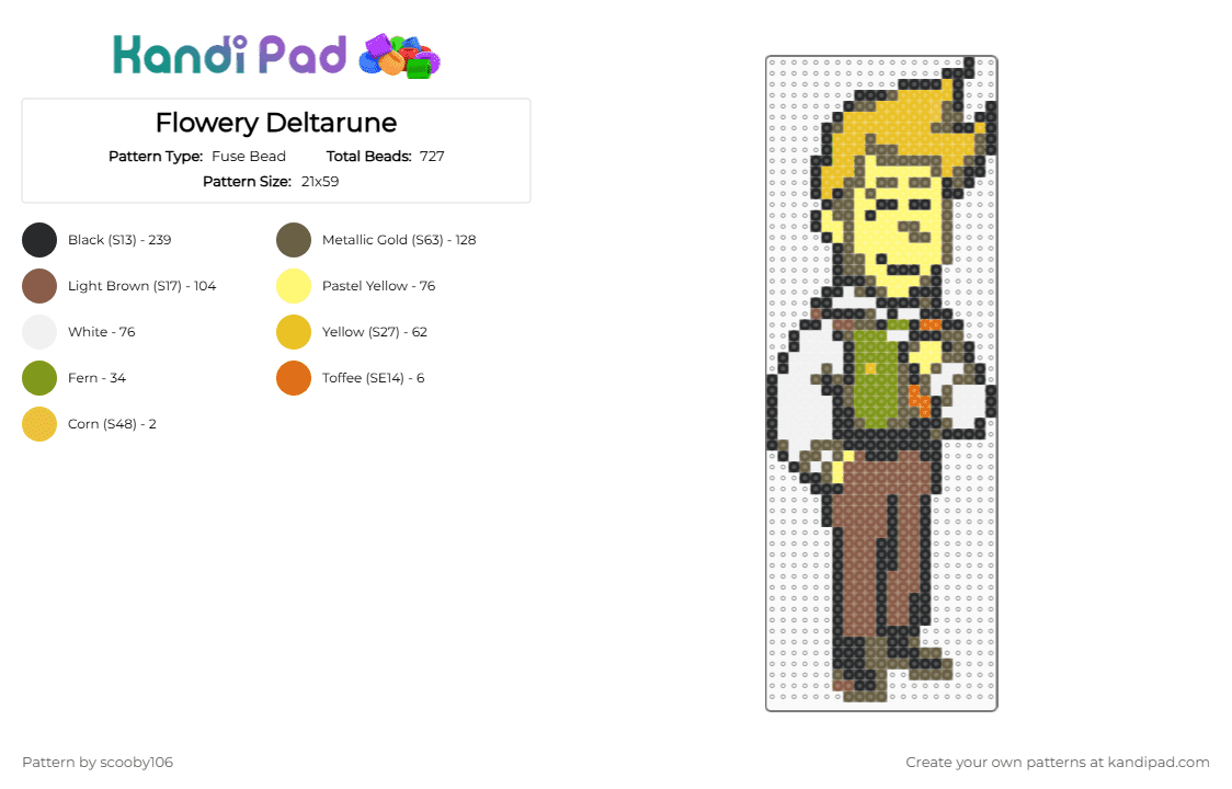 Flowery Deltarune - Fuse Bead Pattern by scooby106 on Kandi Pad - tan,yellow