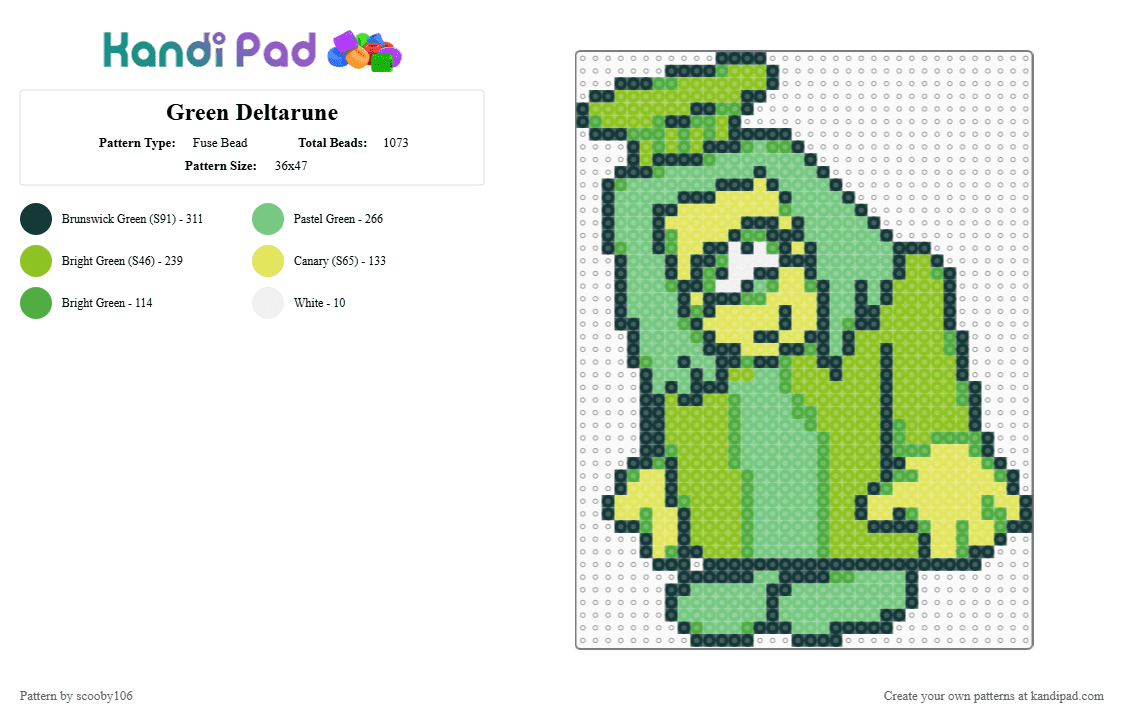 Green Deltarune - Fuse Bead Pattern by scooby106 on Kandi Pad - green,teal