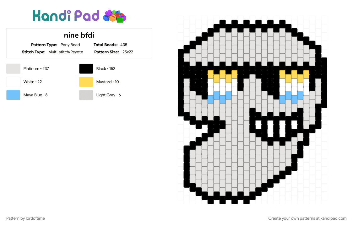 nine bfdi - Pony Bead Pattern by lordoftime on Kandi Pad - battle for dream island, bfdi, light blue, white, yellow