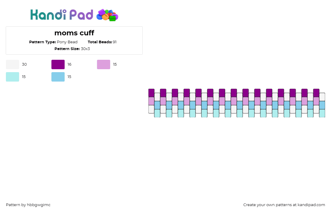 moms cuff - Pony Bead Pattern by hbbgwgimc on Kandi Pad - cuff,teal,purple