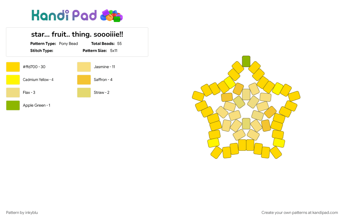 star... fruit.. thing. soooiiie!! - Pony Bead Pattern by inkyblu on Kandi Pad - fruit, star, yellow
