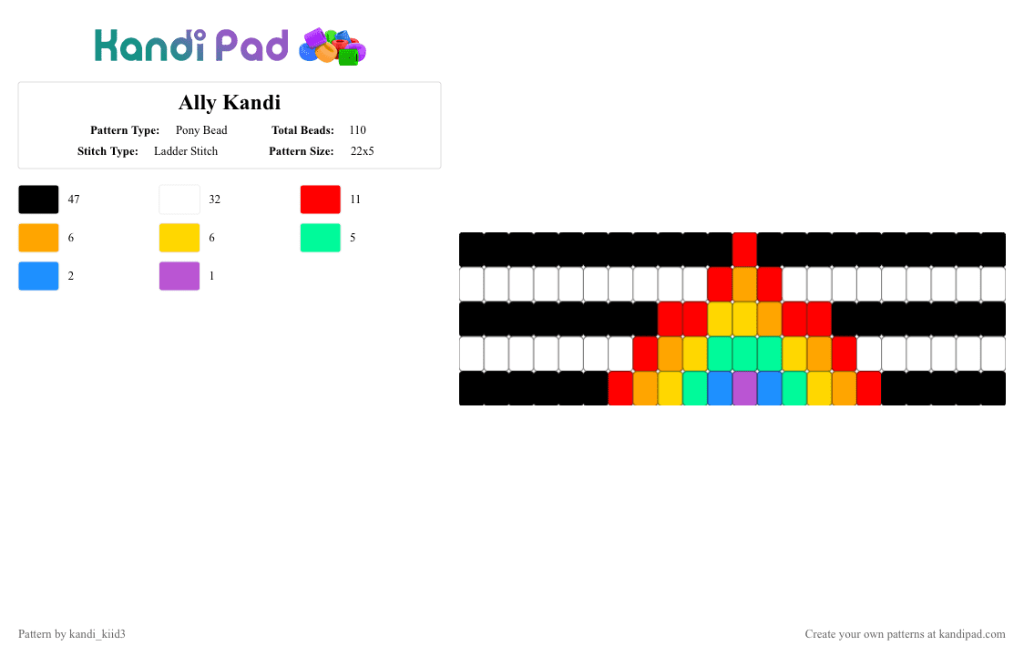 Ally Kandi - Pony Bead Pattern by kandi_kiid3 on Kandi Pad - black,white,red,yellow,colorful