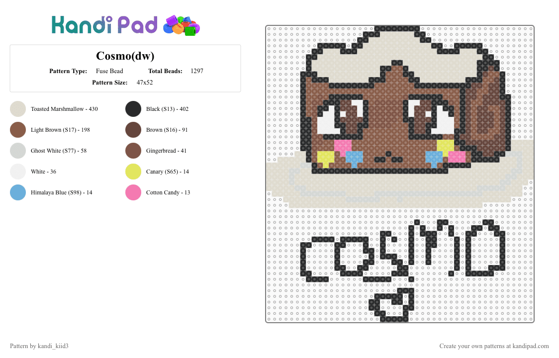 Cosmo(dw) - Fuse Bead Pattern by kandi_kiid3 on Kandi Pad - beige,tan