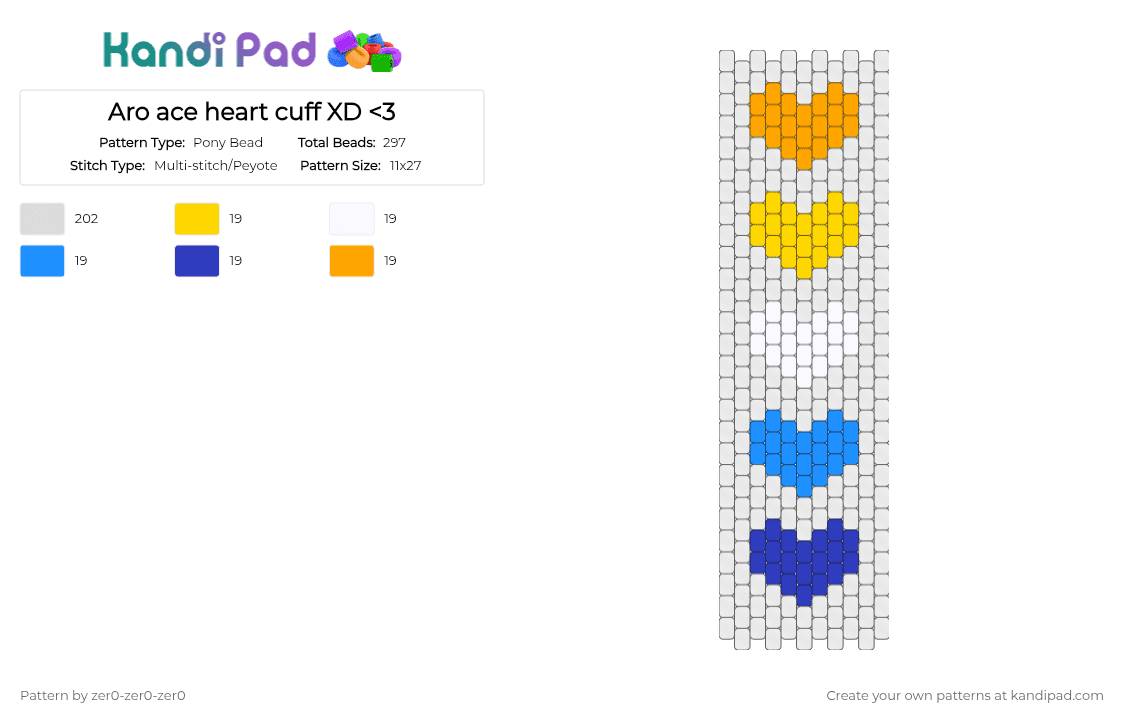 Aro ace heart cuff XD - Pony Bead Pattern by zer0-zer0-zer0 on Kandi Pad - white,light blue,orange,colorful