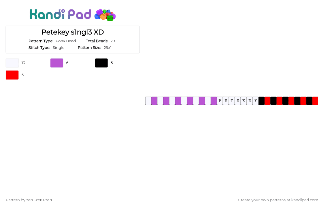 Petekey s1ngl3 XD - Pony Bead Pattern by zer0-zer0-zer0 on Kandi Pad - pink, red