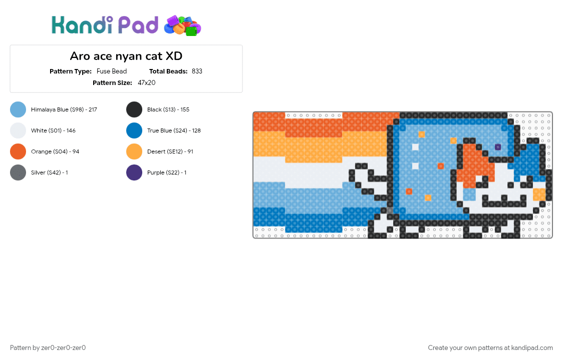Aro ace nyan cat XD - Fuse Bead Pattern by zer0-zer0-zer0 on Kandi Pad - blue, light blue, orange