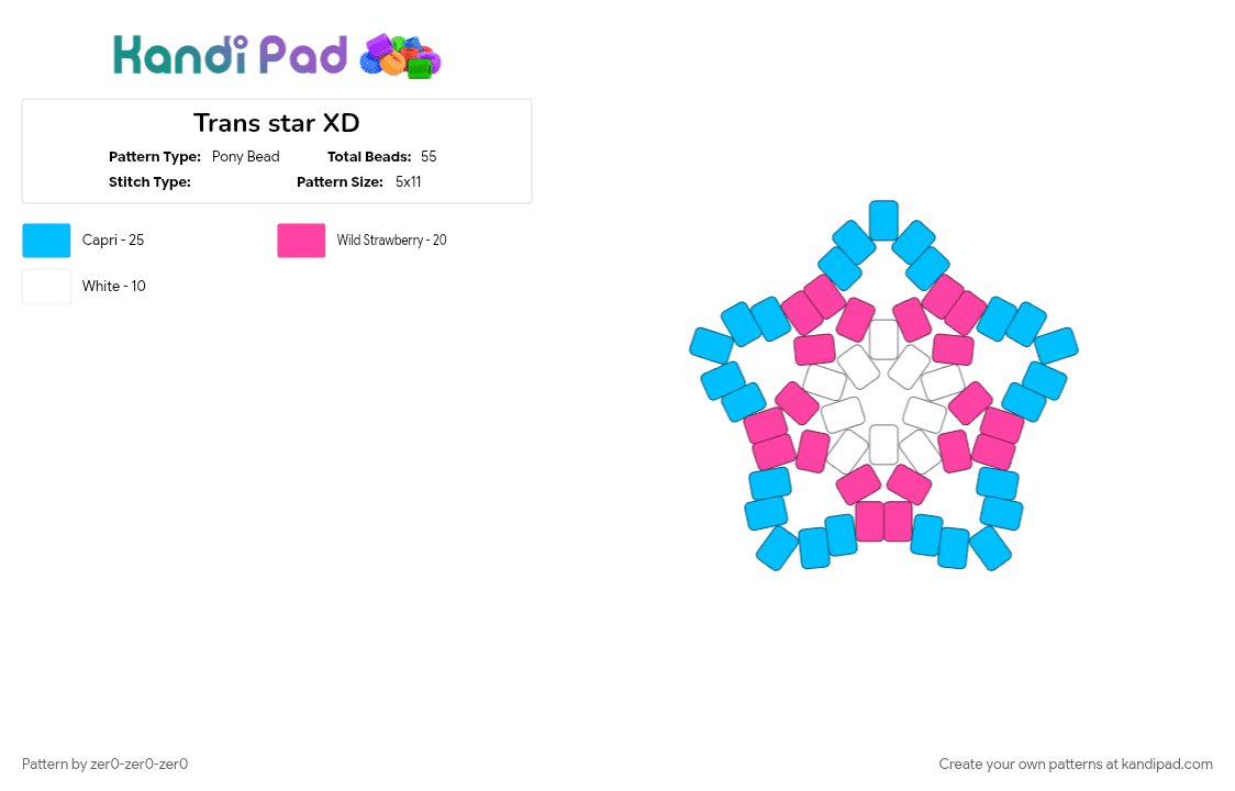 Trans star XD - Pony Bead Pattern by zer0-zer0-zer0 on Kandi Pad - light blue, pink, trans