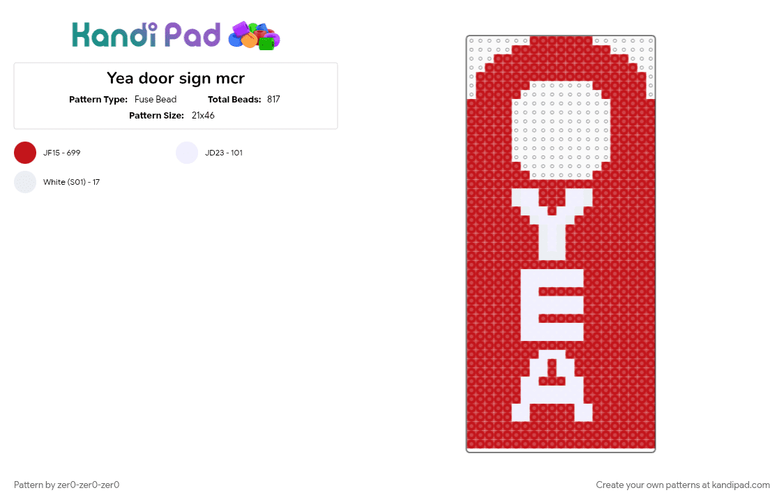 Yea door sign mcr - Fuse Bead Pattern by zer0-zer0-zer0 on Kandi Pad - emo, lltbp, mcr, music, my chemical romance, red, sign, tbp, yea