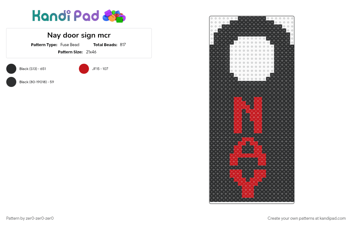 Nay door sign mcr - Fuse Bead Pattern by zer0-zer0-zer0 on Kandi Pad - black, emo, lltbp, long live the black parade, mcr, my chemical romance, nay, the black parade