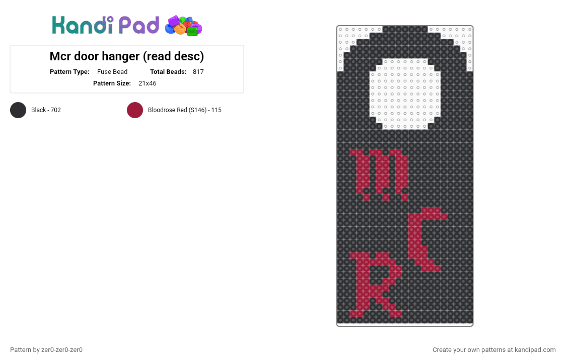 Mcr door hanger (read desc) - Fuse Bead Pattern by zer0-zer0-zer0 on Kandi Pad - black