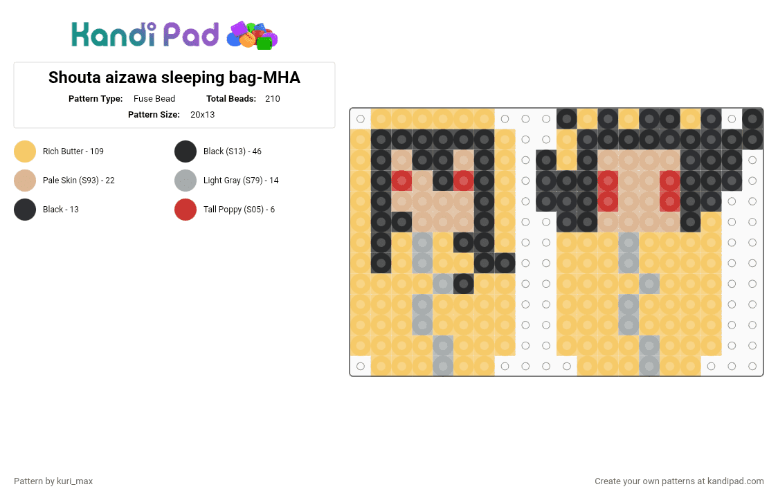 Shouta aizawa sleeping bag-MHA - Fuse Bead Pattern by kuri_max on Kandi Pad - yellow