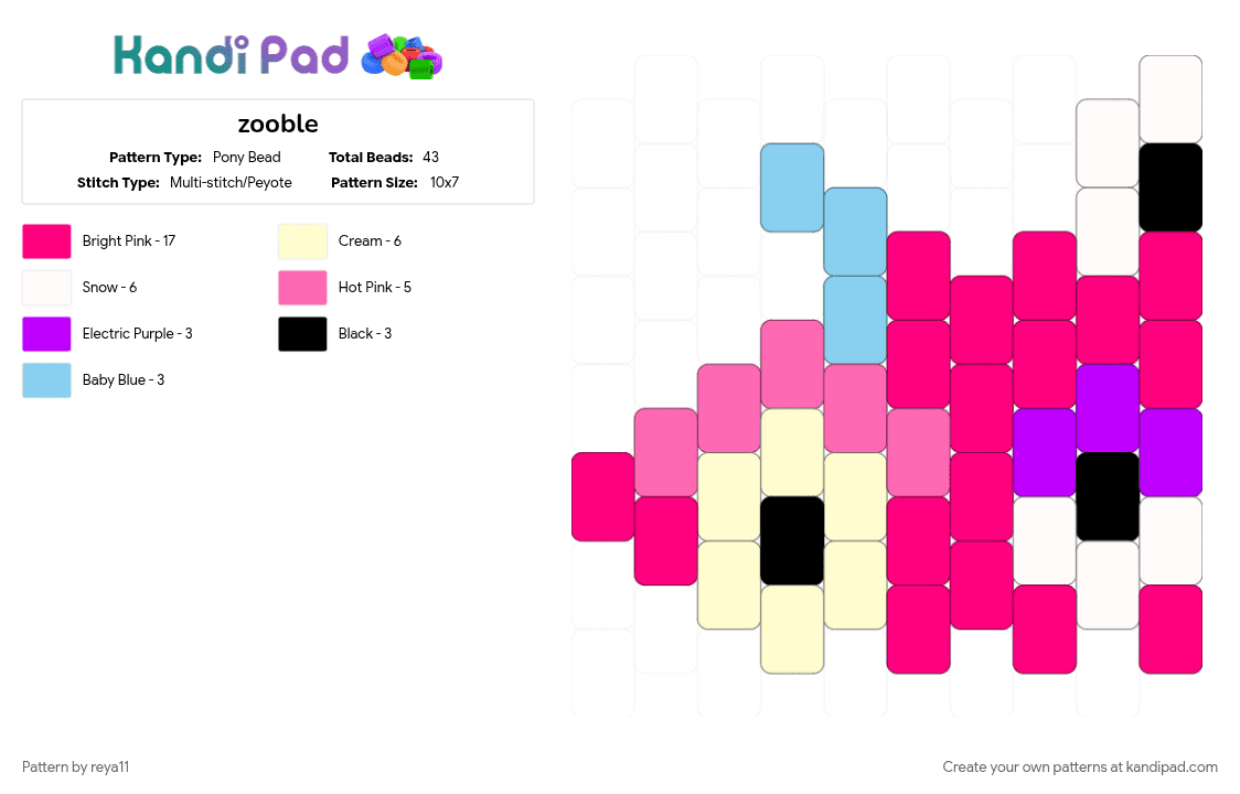 zooble - Pony Bead Pattern by reya11 on Kandi Pad - pink