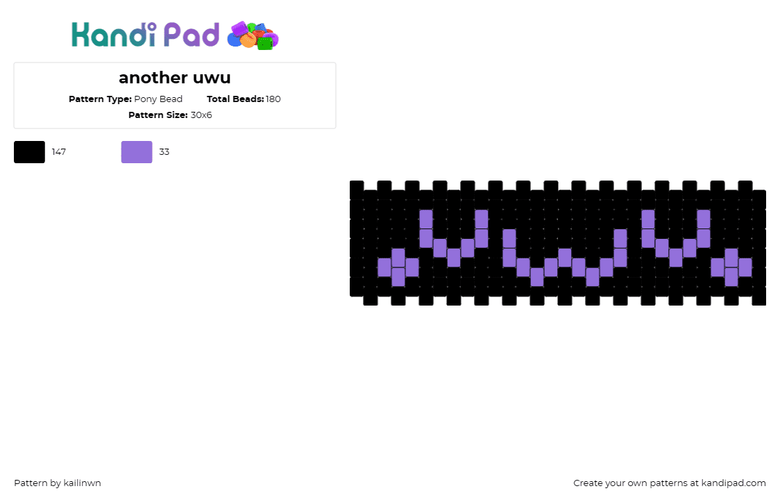 another uwu - Pony Bead Pattern by kailinwn on Kandi Pad - uwu,emoticon,anime,face,cute,cuff,black,purple