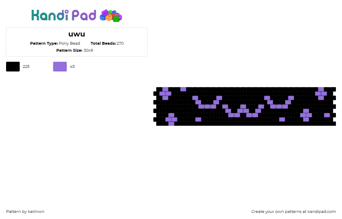 uwu - Pony Bead Pattern by kailinwn on Kandi Pad - uwu,emoticon,anime,face,cute,cuff,black,purple