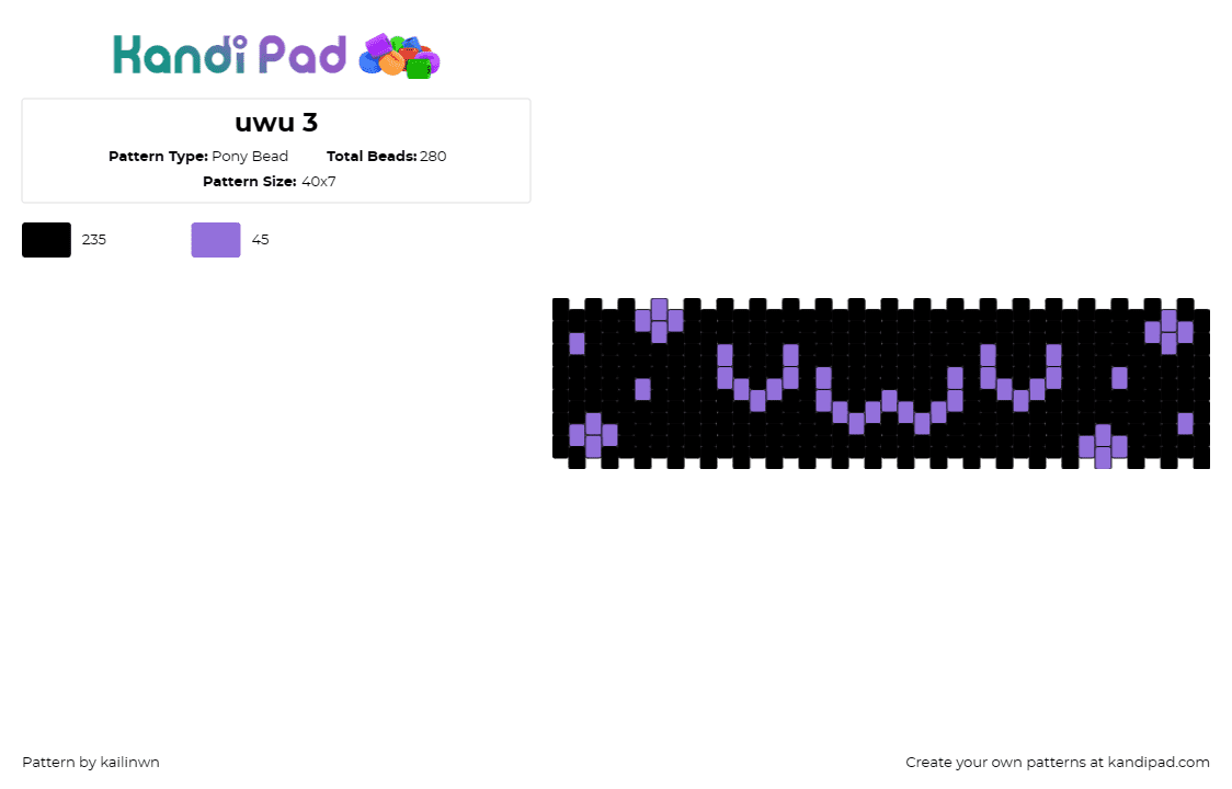 uwu 3 - Pony Bead Pattern by kailinwn on Kandi Pad - uwu,emoticon,anime,face,cute,cuff,black,purple