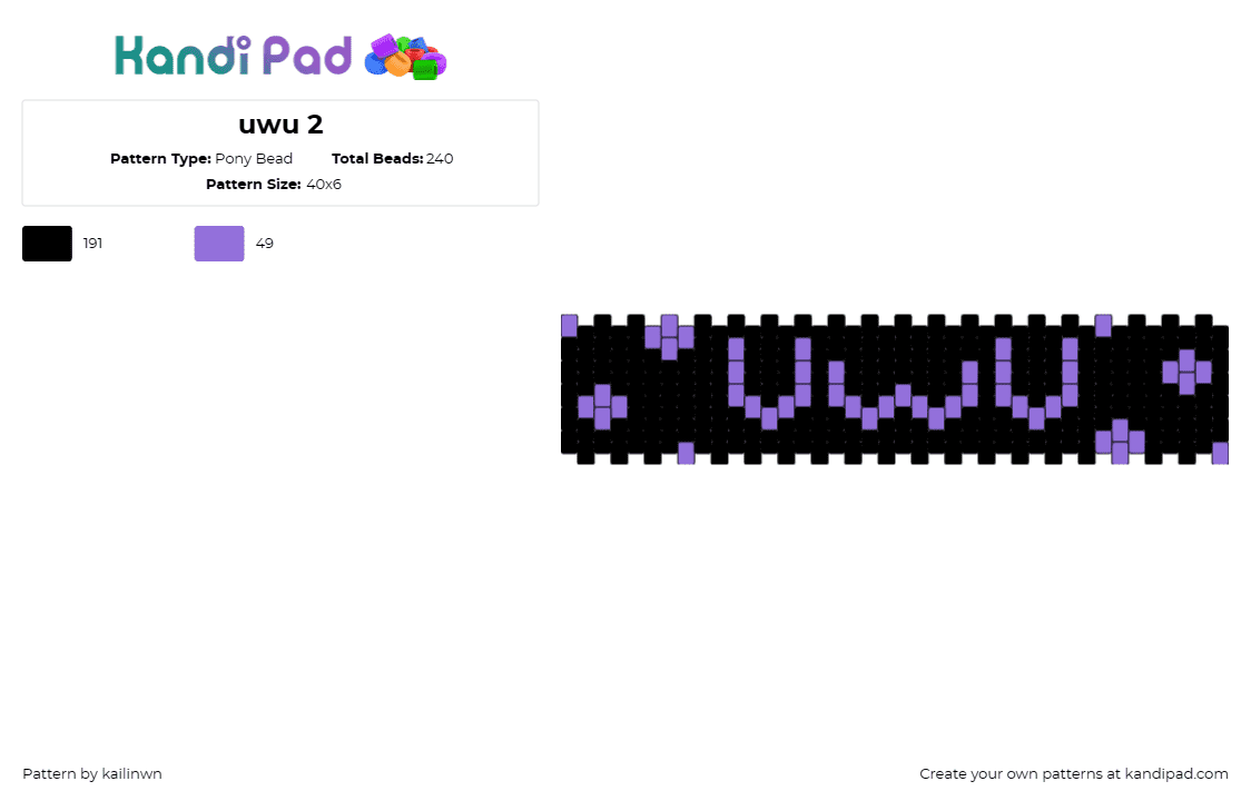 uwu 2 - Pony Bead Pattern by kailinwn on Kandi Pad - uwu,emoticon,anime,face,cute,cuff,black,purple