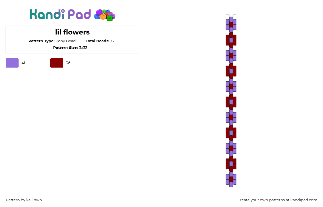 lil flowers - Pony Bead Pattern by kailinwn on Kandi Pad - flowers,chain,plants,nature,cuff,purple,red