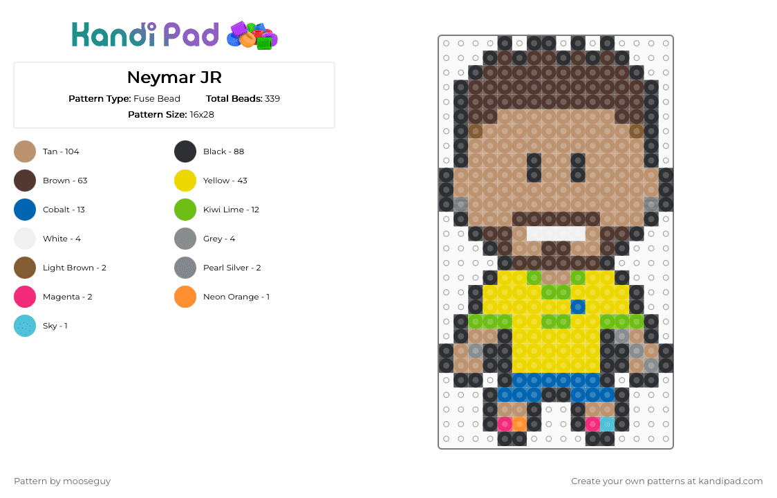 Neymar JR - Fuse Bead Pattern by mooseguy on Kandi Pad - brown,beige,yellow