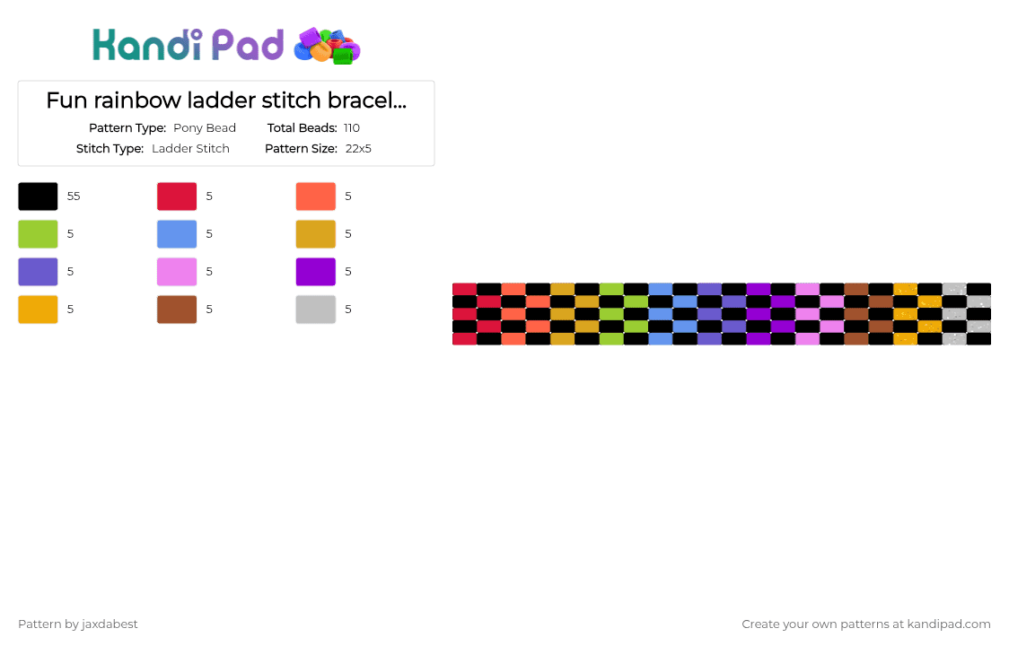 Fun rainbow ladder stitch bracelet thingy!! - Pony Bead Pattern by jax_is_h3r3 on Kandi Pad - black, orange, red